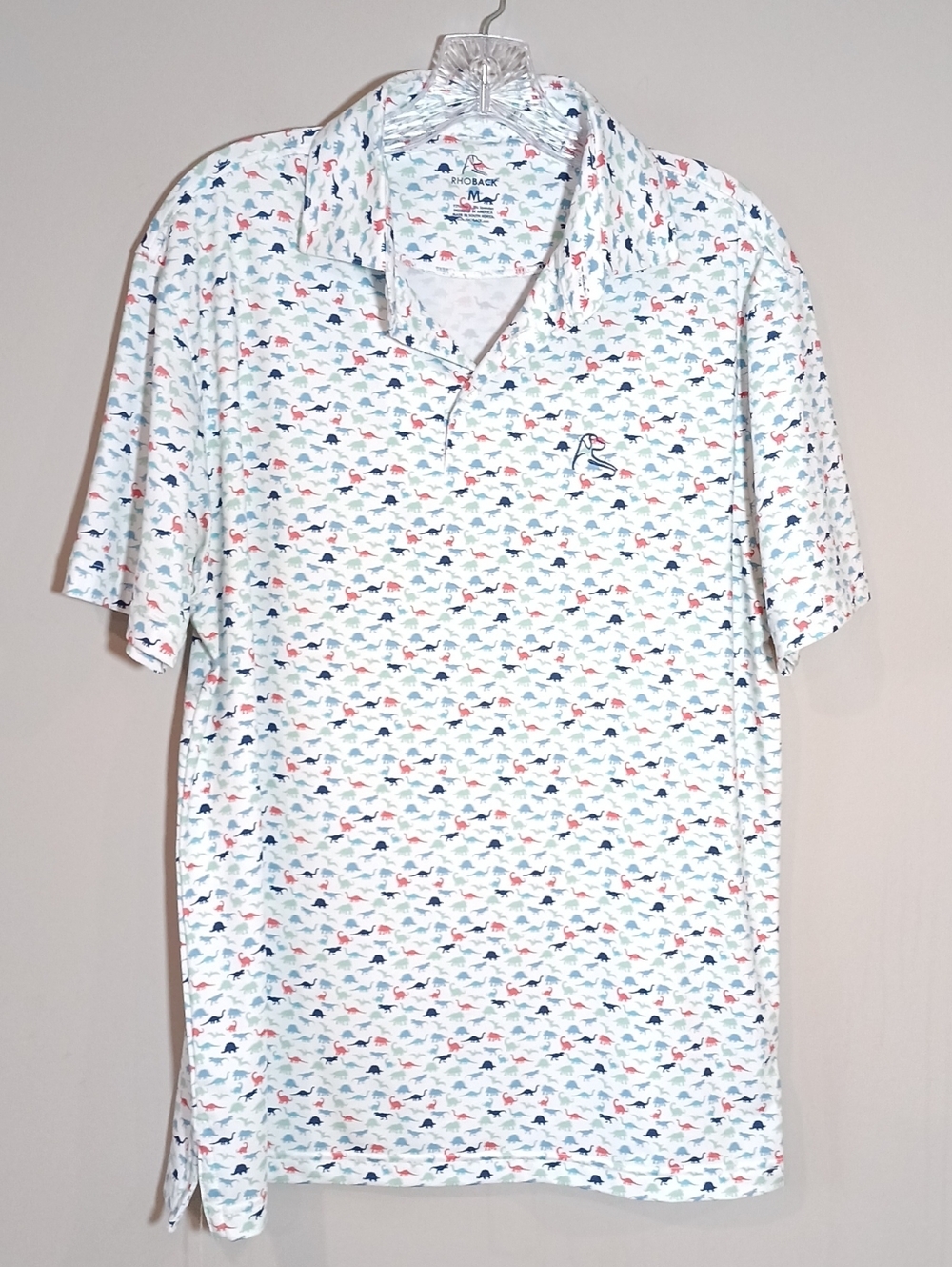 Rhoback Men's Performance Golf Polo The Jurassic Dinosaur Print Dino Size M